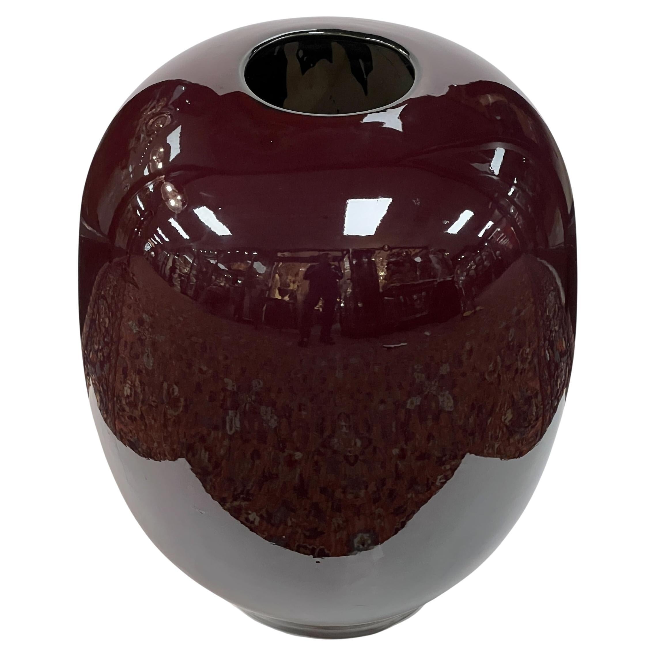 Large Sang de Boeuf Oxblood Red Glazed Ceramic Vase