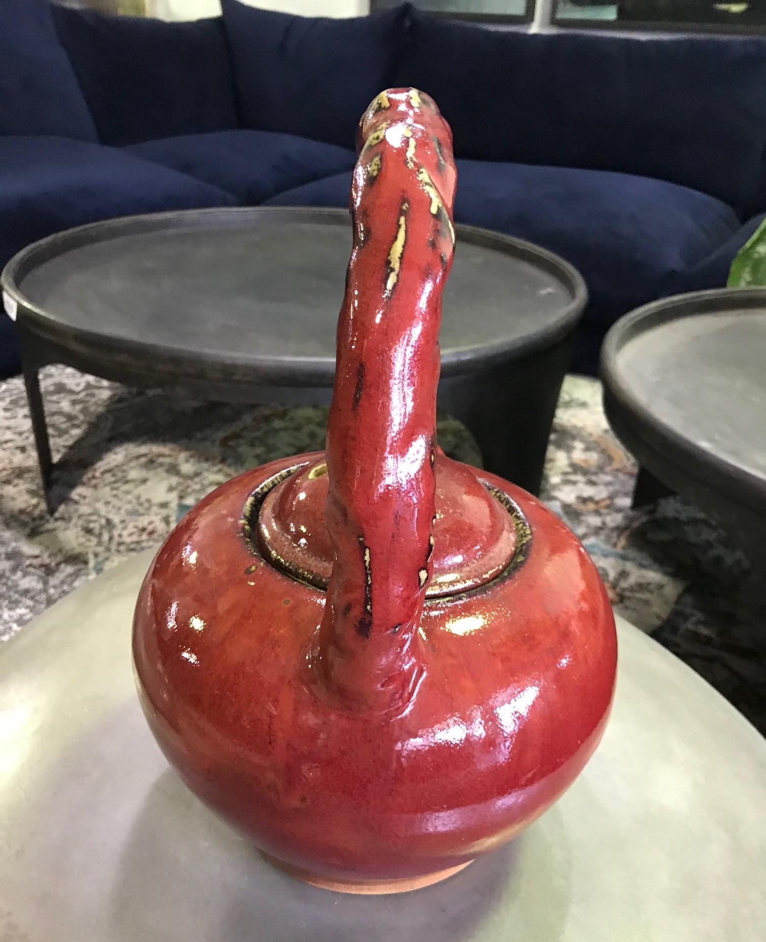 Glazed Large Sangue De Boeuf Japanese Ornamental Ceremonial Pottery Ceramic Tea Pot