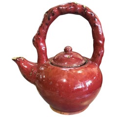 Large Sangue De Boeuf Japanese Ornamental Ceremonial Pottery Ceramic Tea Pot