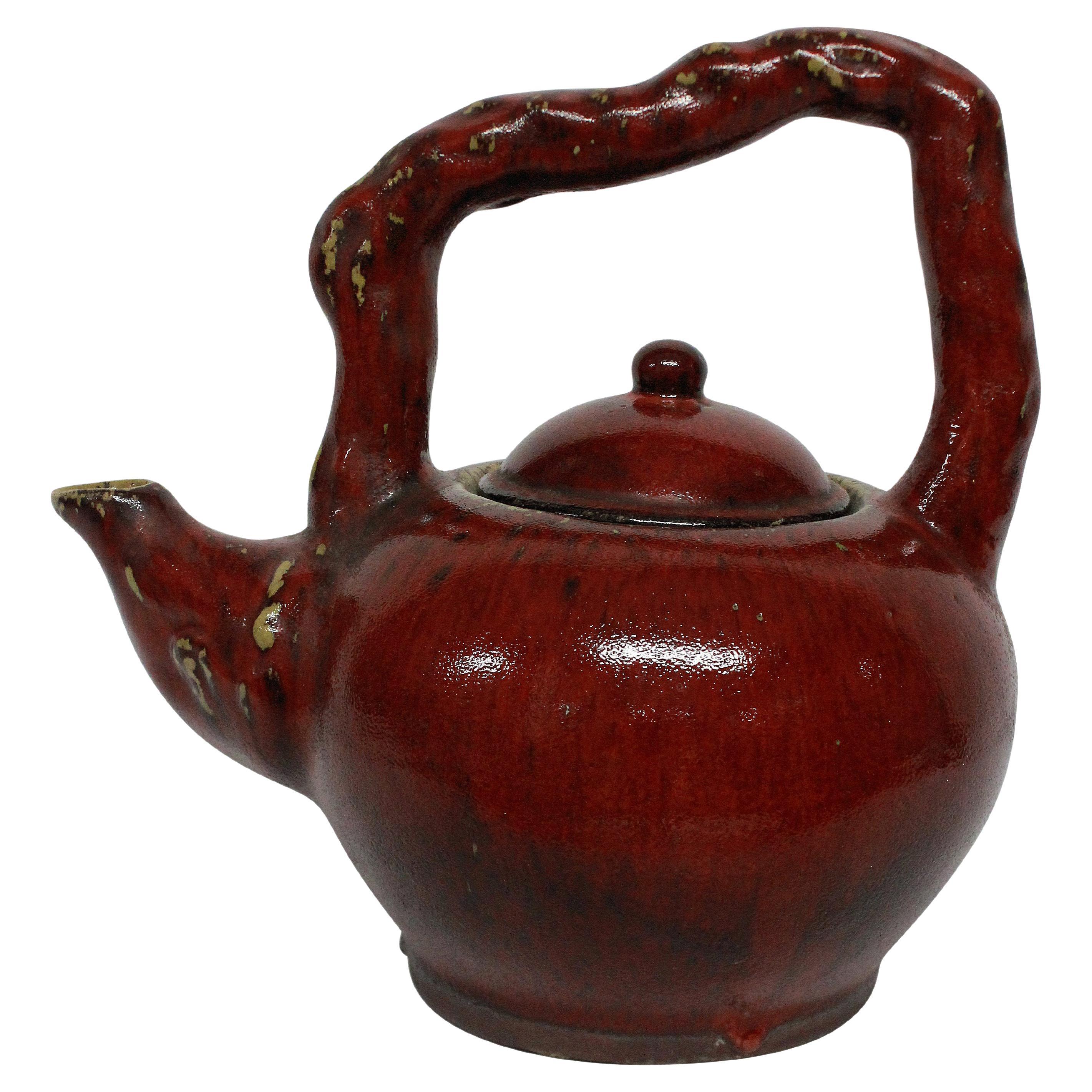 Large Sangue De Boeuf Japanese Ornamental Tea Pot For Sale