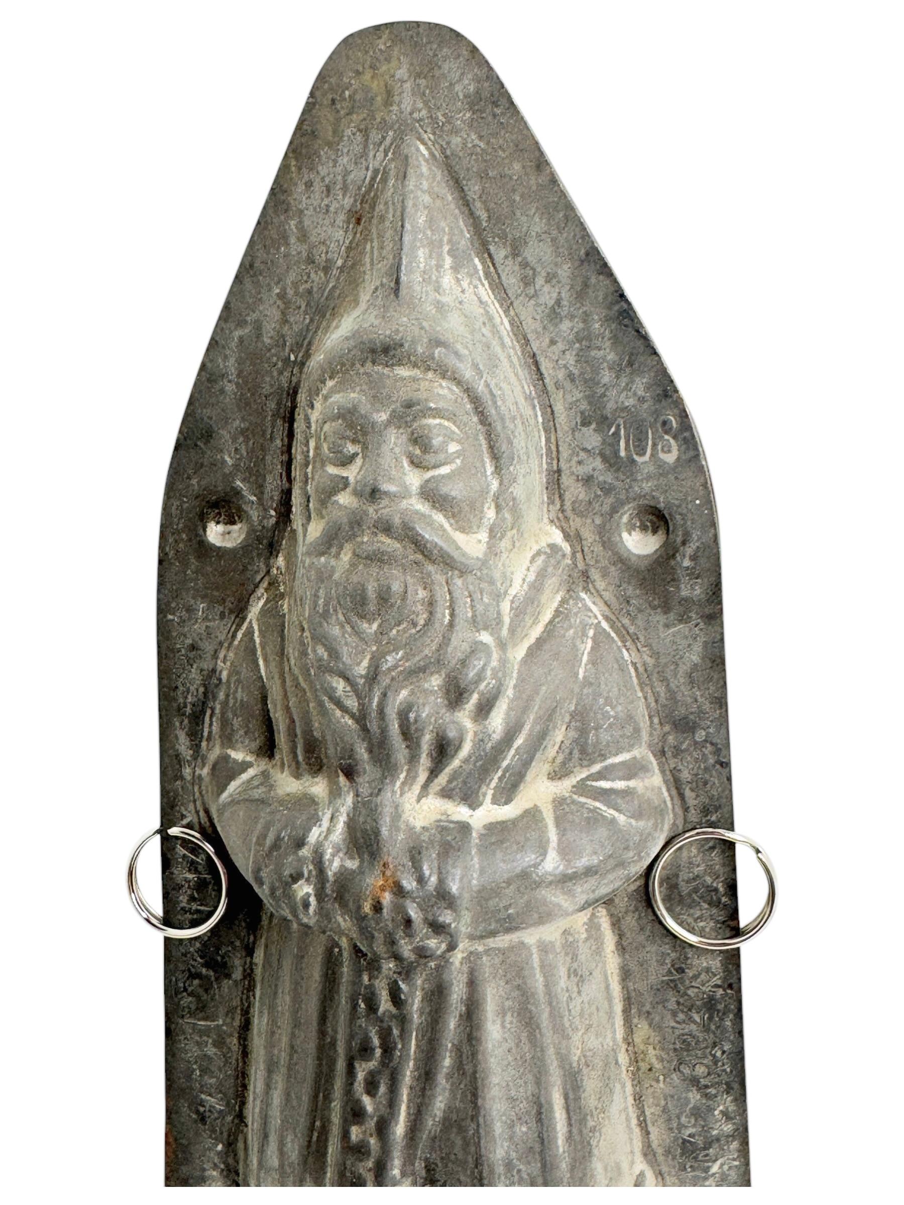 Metal large Santa Claus Belsnickle Christmas Chocolate Mold Antique 1890s, German For Sale