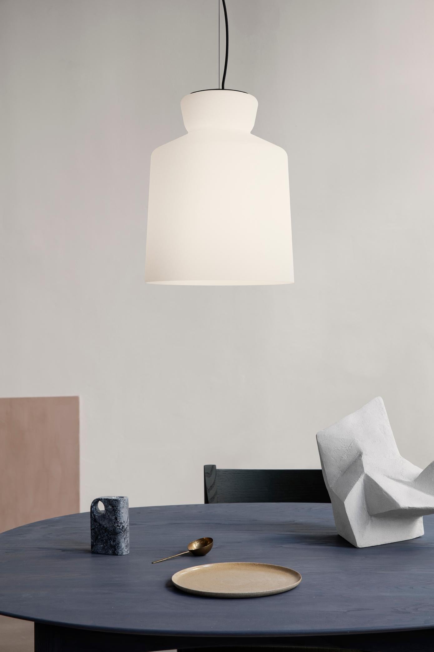 Steel Large Santi-Borachia 'SB Cinquantotto' Opaline Glass Pendant Light for Astep For Sale