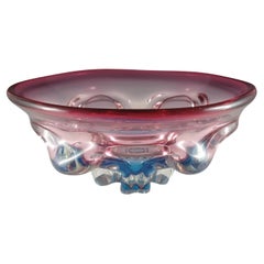 LARGE Sanyu Japanese Knobbly Pink & Blue Glass Vintage Bowl