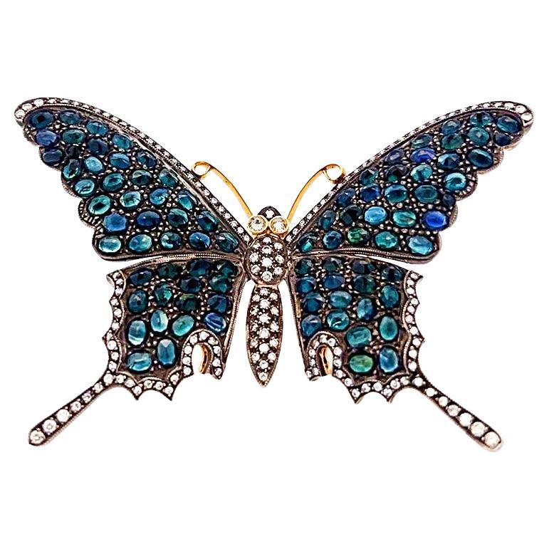 Large Sapphire and Diamond Butterfly Brooch  For Sale