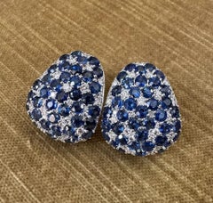 Large Sapphire and Diamond Half-hoop Earrings in 18k White Gold