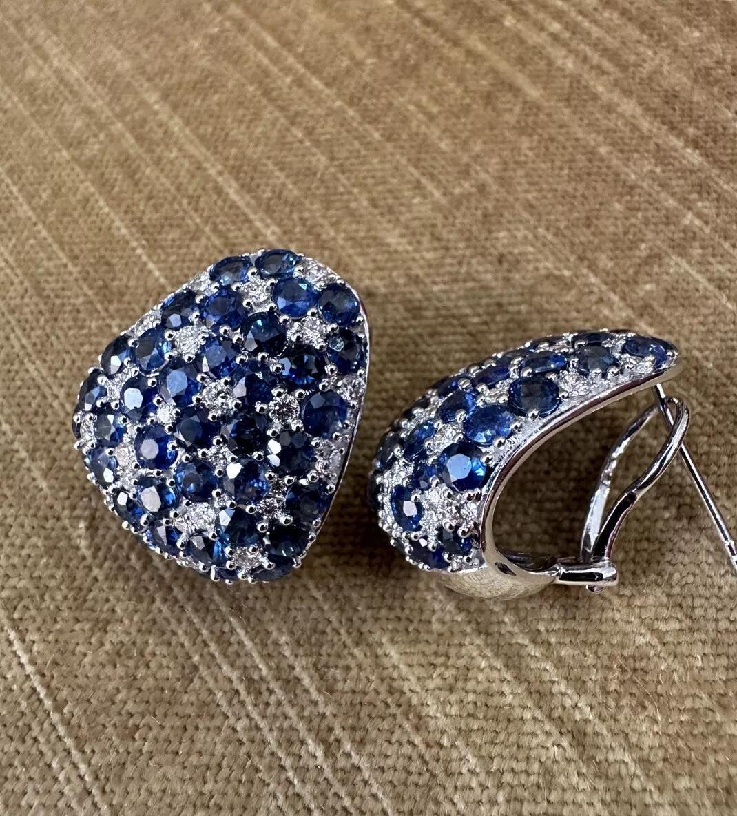 Women's Large Sapphire and Diamond Half-hoop Earrings in 18k White Gold For Sale