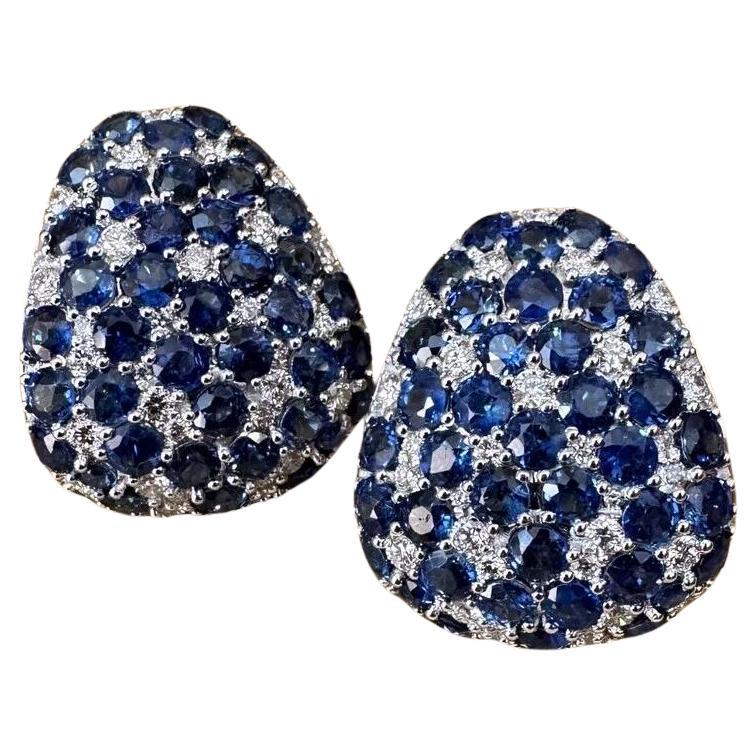 Large Sapphire and Diamond Half-hoop Earrings in 18k White Gold