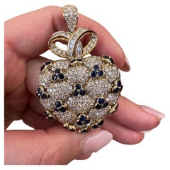 Large Sapphire and Diamond Heart Locket Pendant in 18k Yellow Gold