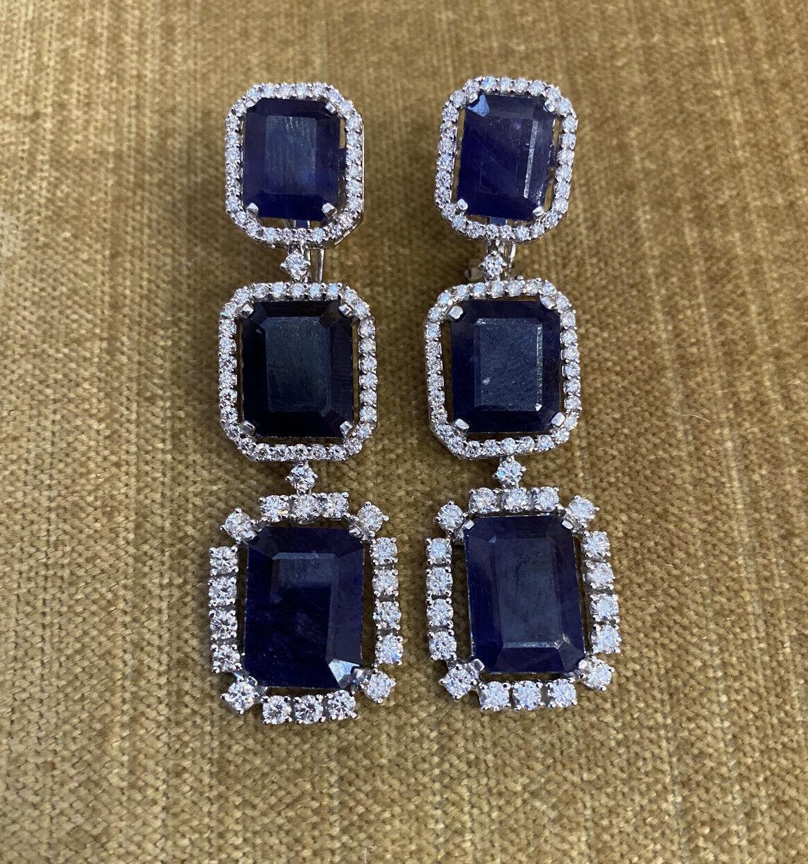 Large Sapphire and Diamond Necklace and Earring Suite in 18k White Gold In Excellent Condition In La Jolla, CA