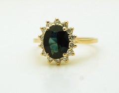 Large Sapphire Diamond ring 18KT yellow gold Halo engagement ring 2ct sapphire