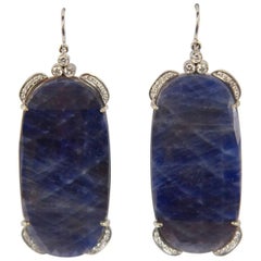 Large Sapphire Slice Diamond Drop Gold Statement Earrings Estate Fine Jewelry