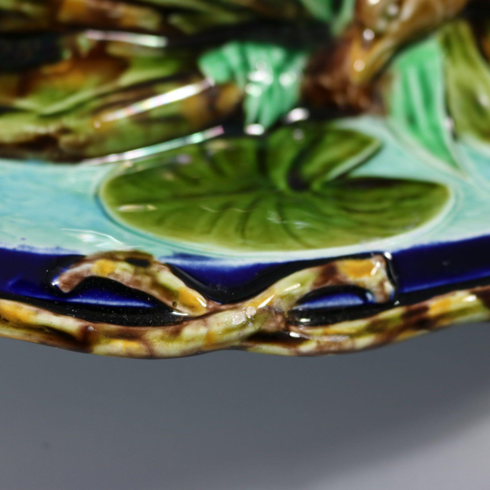 Large Sarreguemines Majolica Partridges Wall Plaque For Sale 8