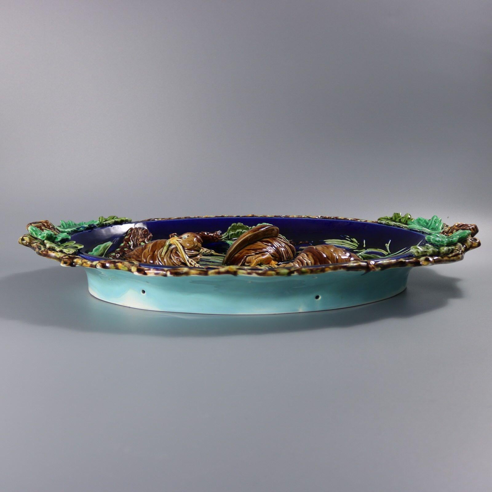 Late 19th Century Large Sarreguemines Majolica Partridges Wall Plaque For Sale