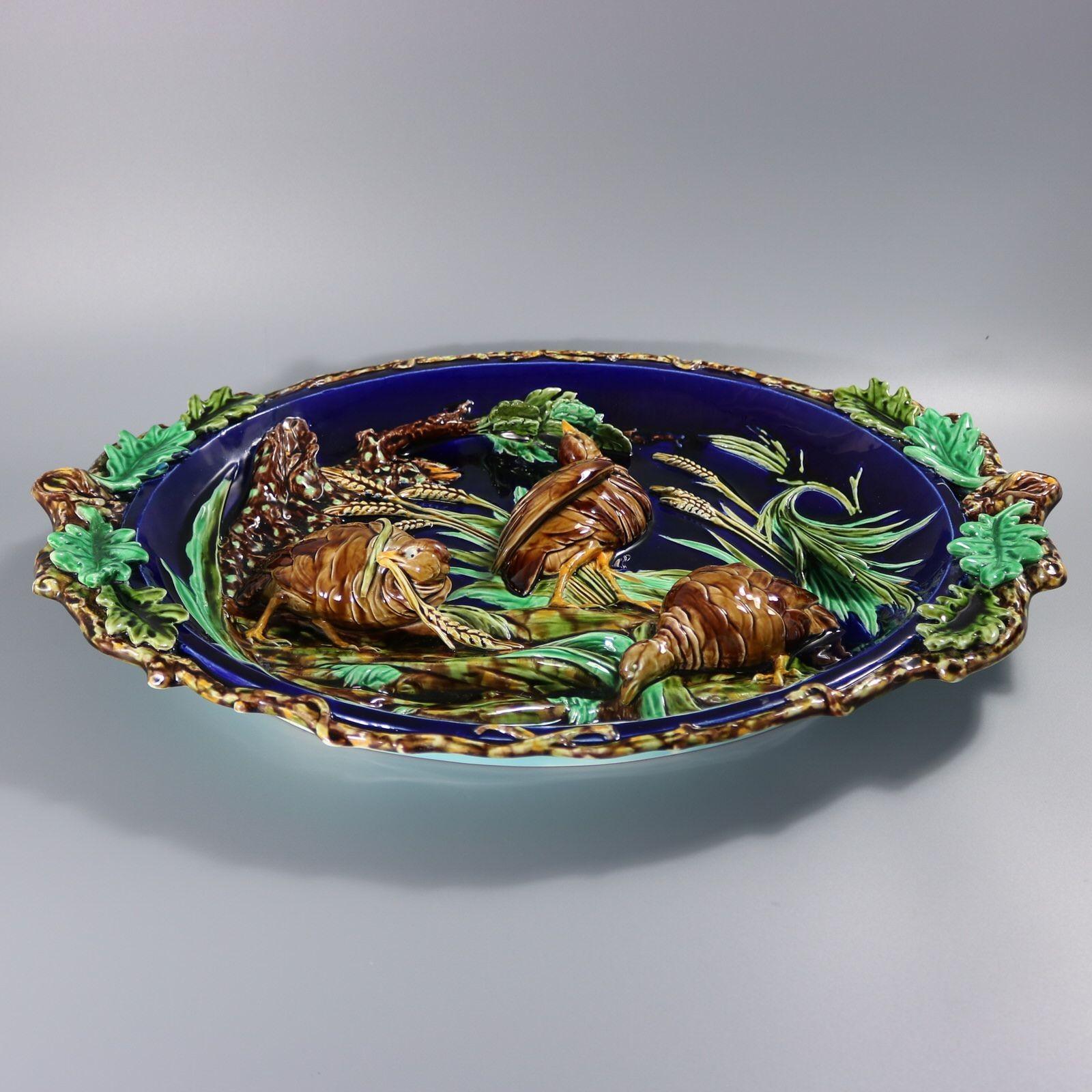 Large Sarreguemines Majolica Partridges Wall Plaque For Sale 1