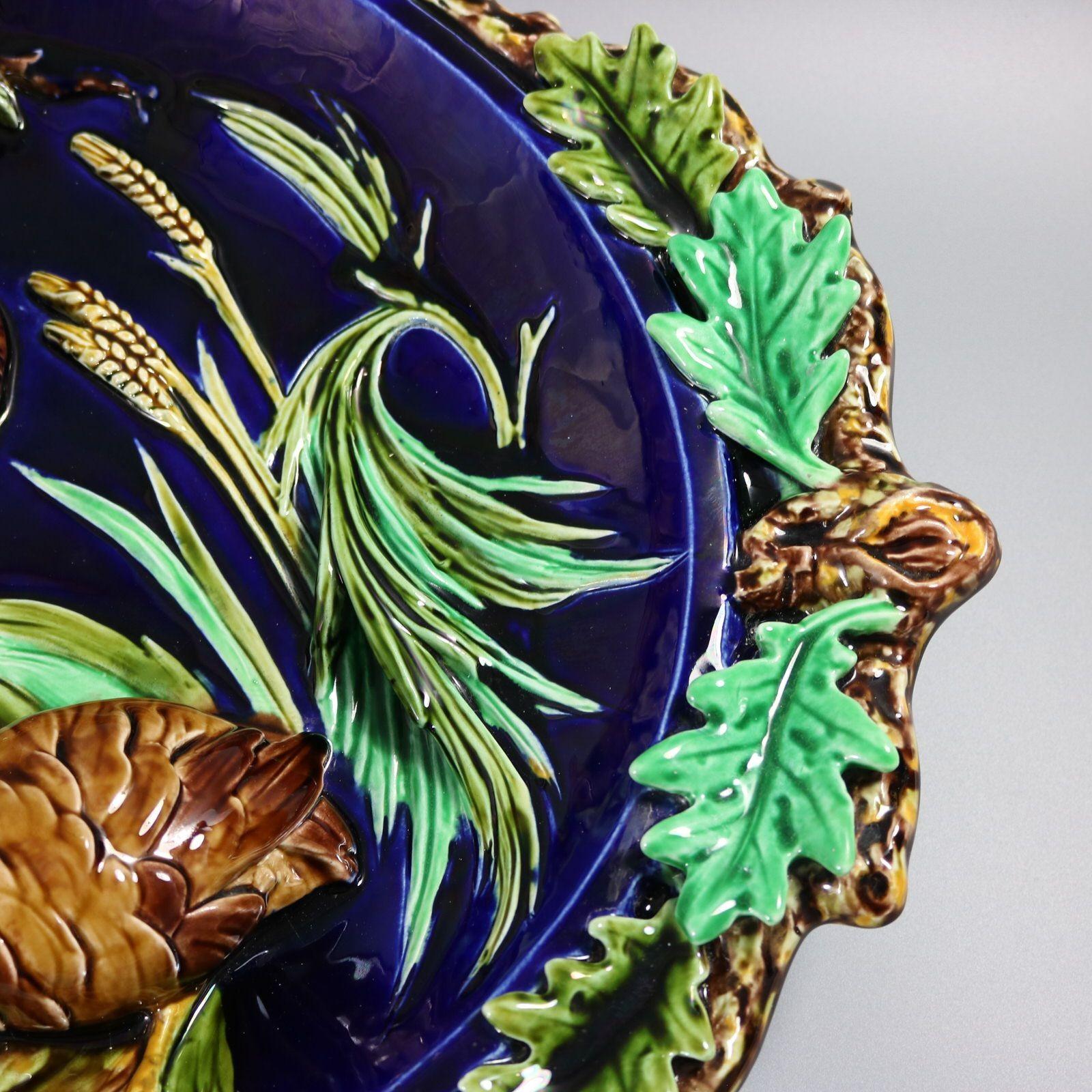 Large Sarreguemines Majolica Partridges Wall Plaque For Sale 2
