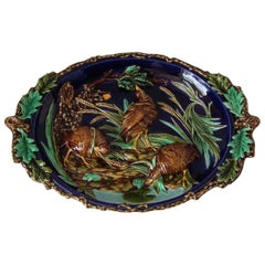 Large Sarreguemines Majolica Partridges Wall Plaque