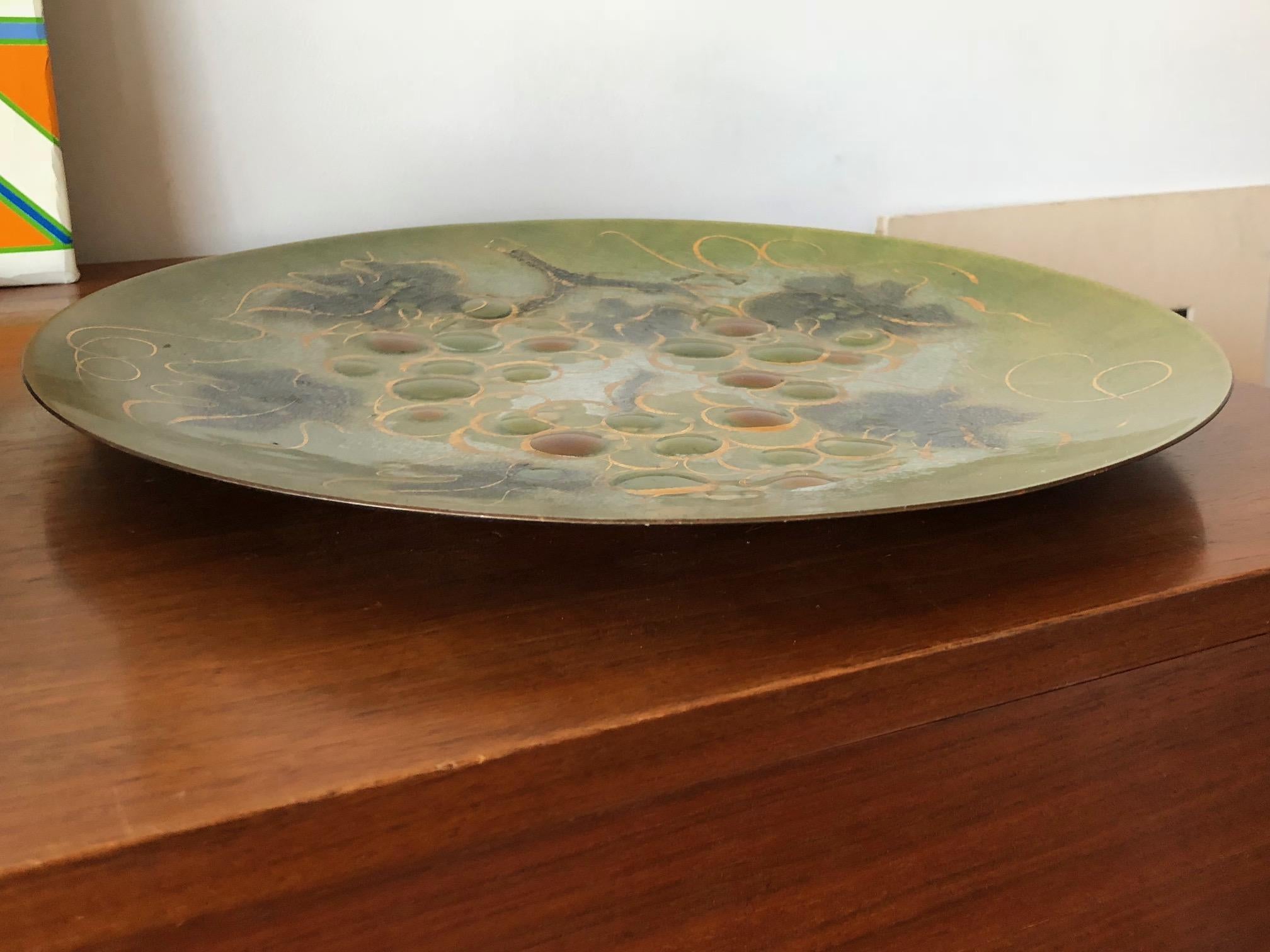 Large Sascha Brastoff Enamel Charger In Good Condition For Sale In St.Petersburg, FL