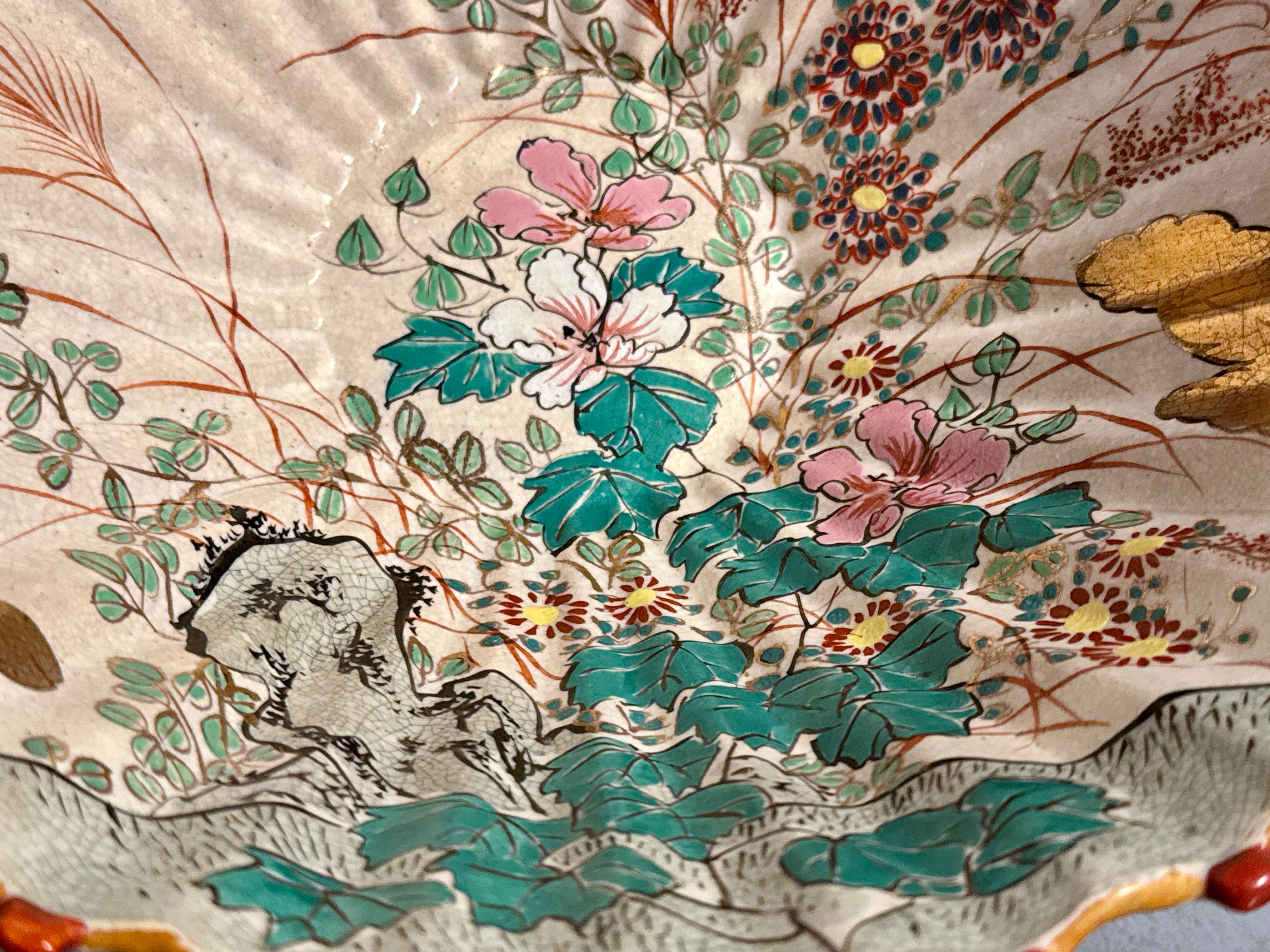 Large Satsuma Chin Jukan Parasol Form Bowl, Meiji Period, circa 1890, Japan In Good Condition For Sale In Austin, TX
