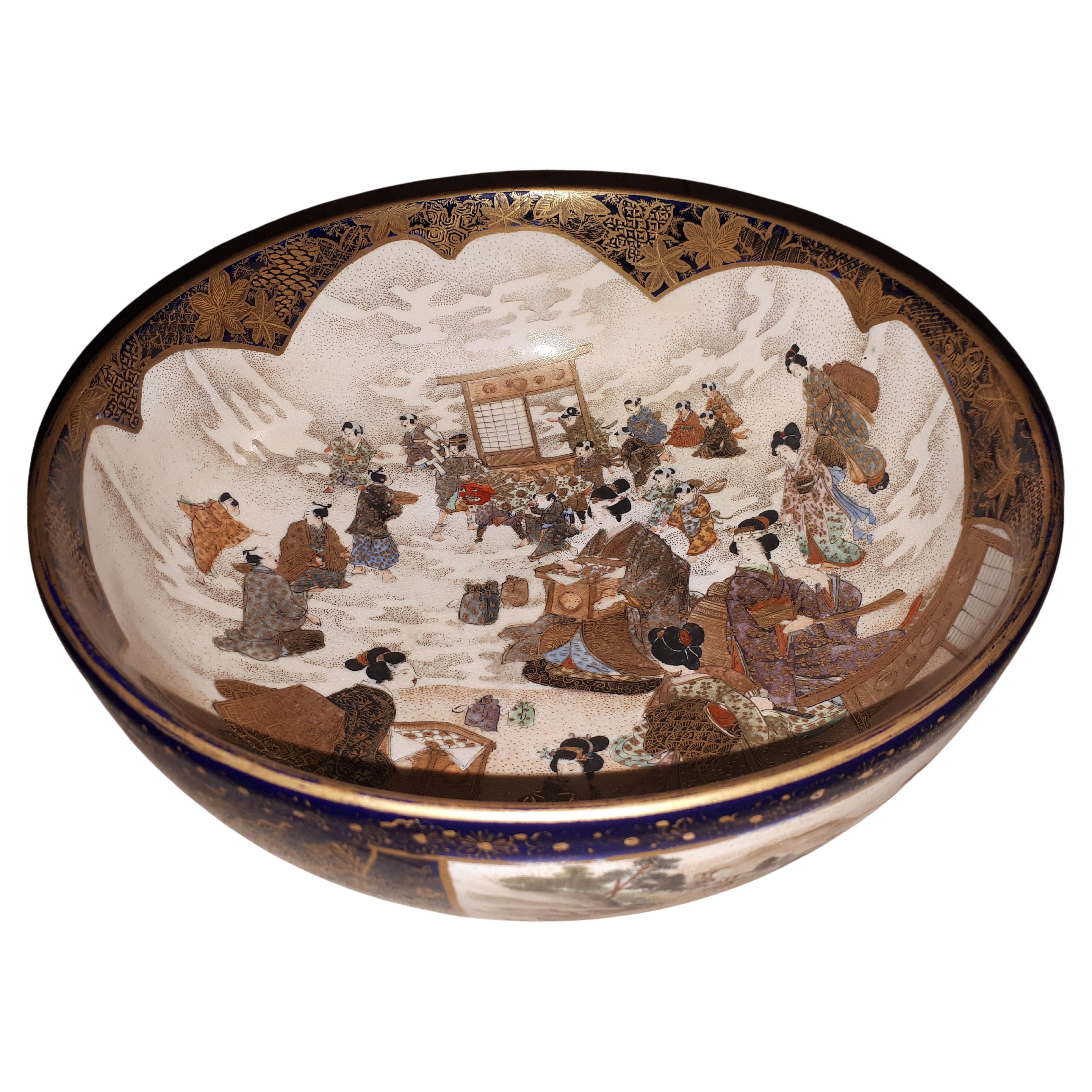 Large Satsuma Earthenware Cup, Meiji Era Japan For Sale