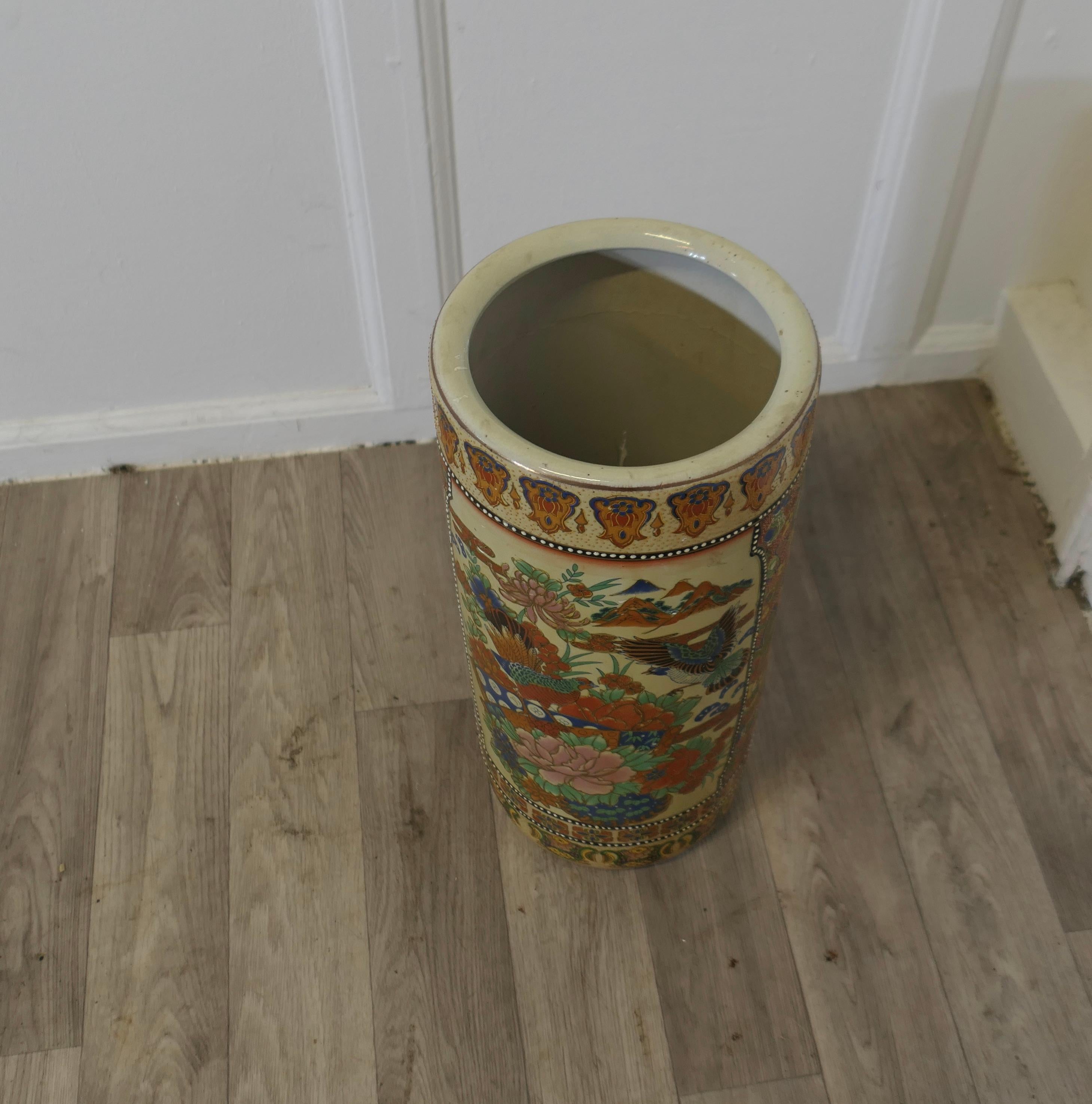 Japonisme Large Satsuma Floor Vase, Umbrella Stand