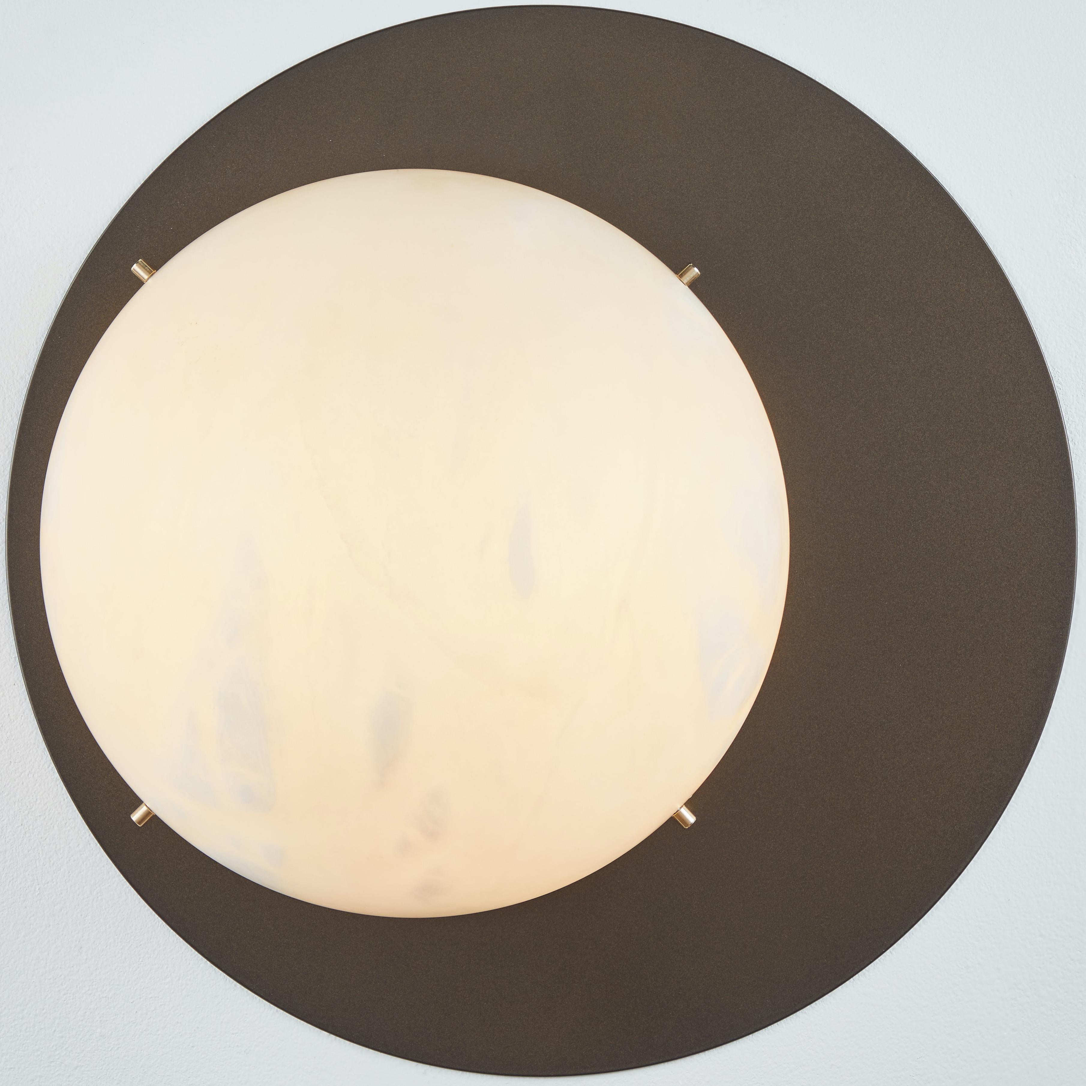 Large 'Saturn' Sconce in Brass and Alabaster In New Condition For Sale In Glendale, CA