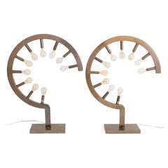 Large Scale 10-light Industrial Circular Table Lamps, a Pair