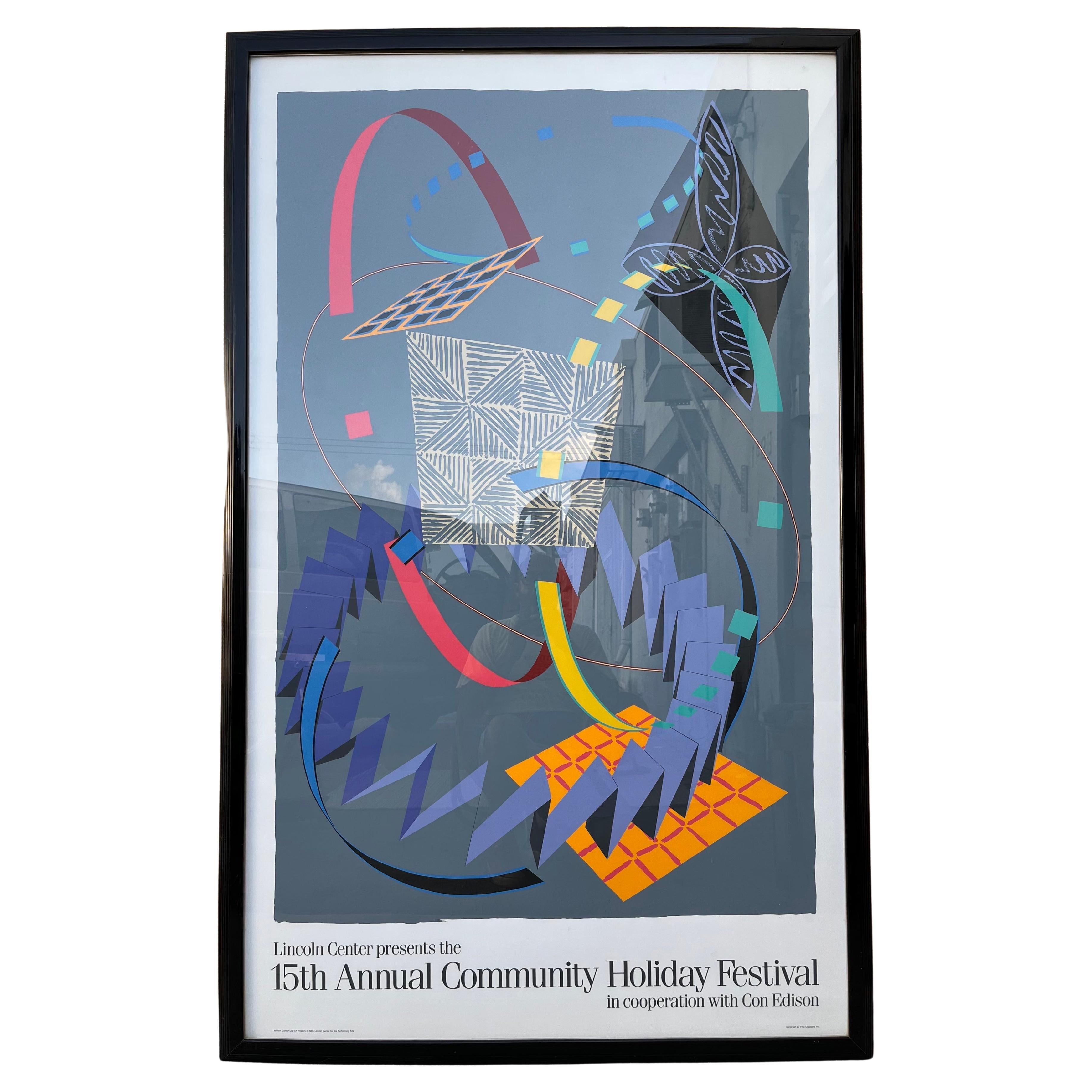 Large Scale, 15th Annual Community Holiday Festival Lincoln Center Framed Serigraph by American artist William Conlon. Dated 1985. 
Professionally framed and protected with plexiglass. 

In excellent original condition with very minor signs of