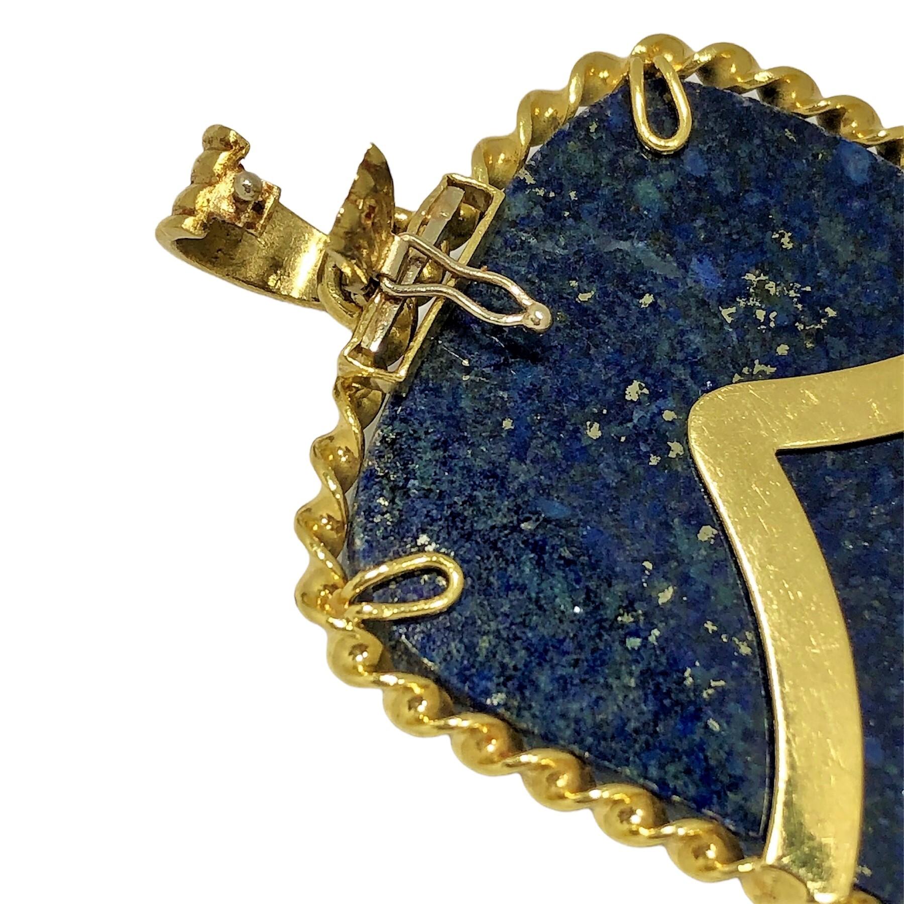 Uncut Large Scale 18K Lapis Lazuli Pendant with Mayan Totem Motif For Sale
