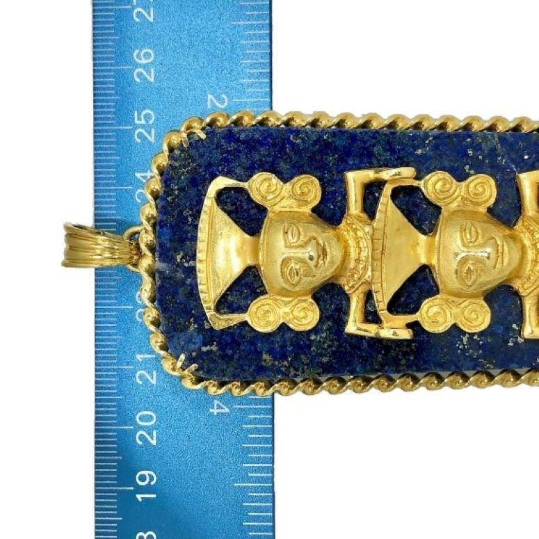 Großer 18K Lapislazuli-Anhänger mit Maya-Totem-Motiv 2