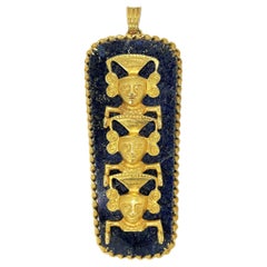 Vintage Large Scale 18K Lapis Lazuli Pendant with Mayan Totem Motif