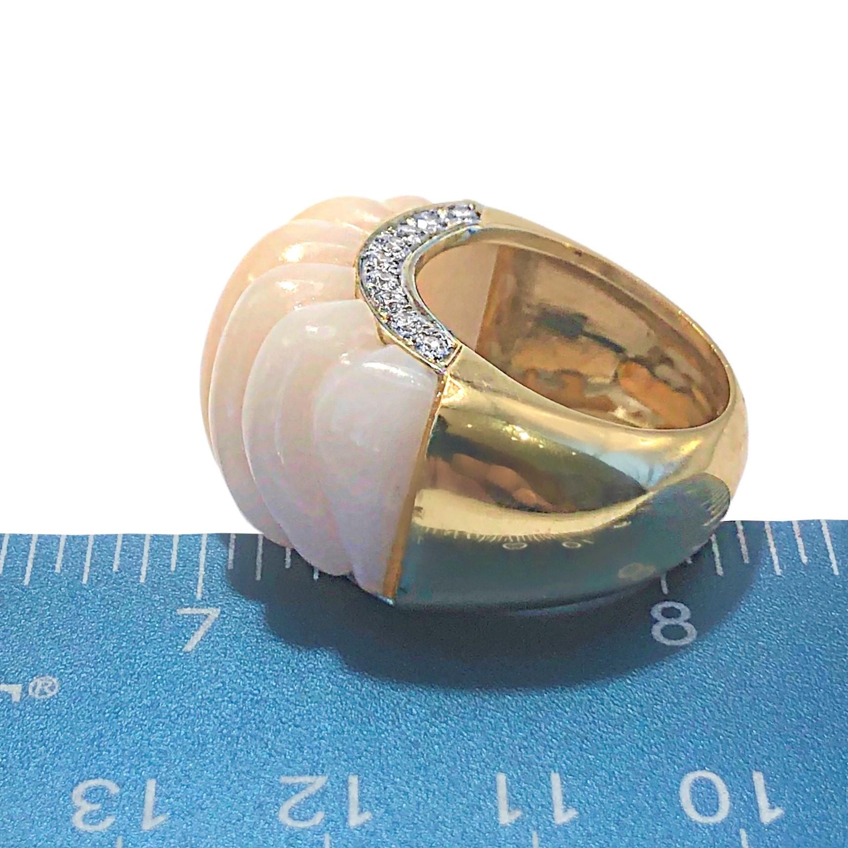 Modern Large Scale 18k Yellow Gold Angel Skin Coral and Diamond Ring by Emis Beros
