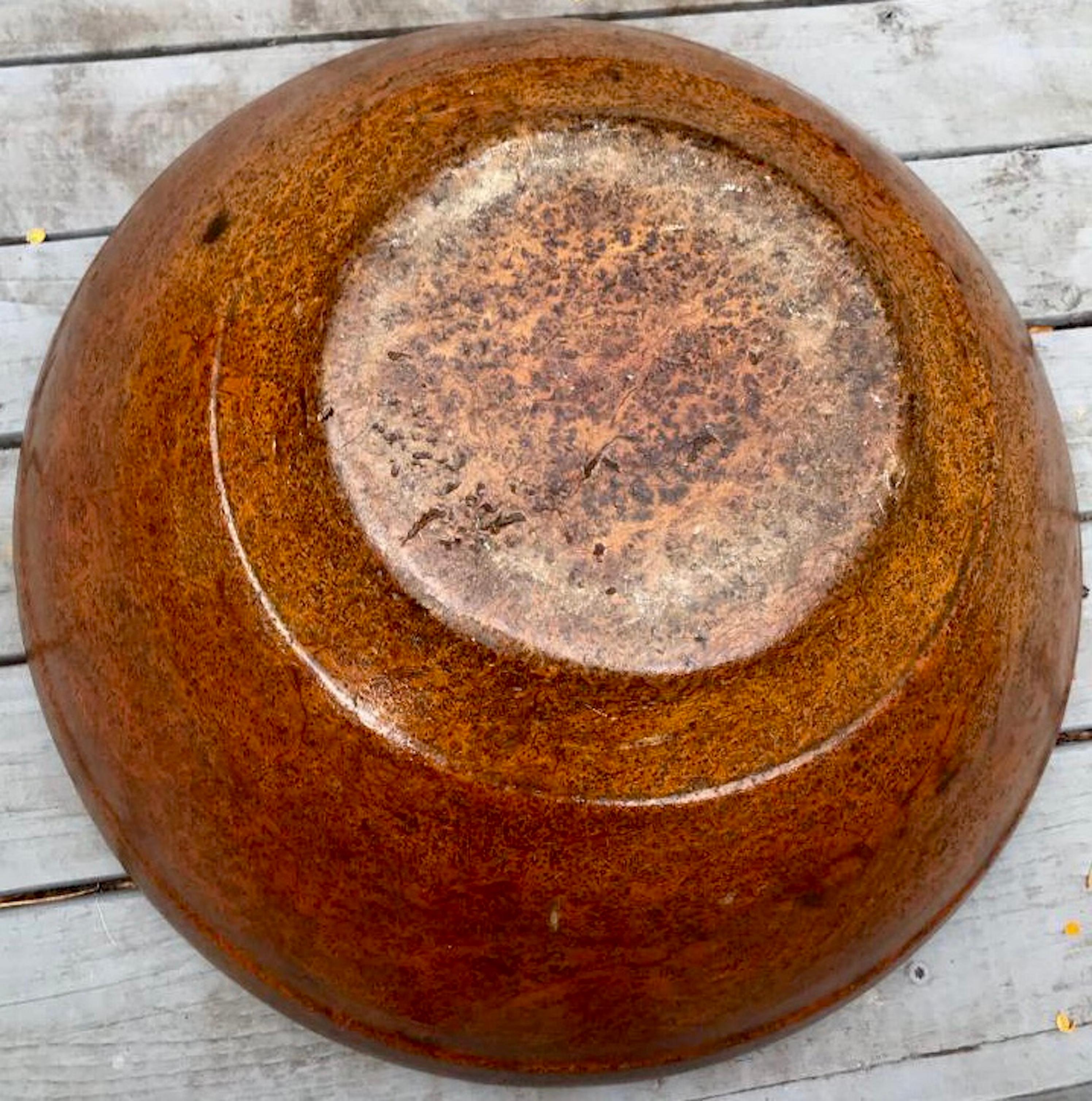 Native American Large Scale 18th Century American Turned Burl Bowl With Great Color