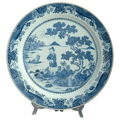 Large Scale 18th Century Chinese Export Blue 
White Porcelain Charger