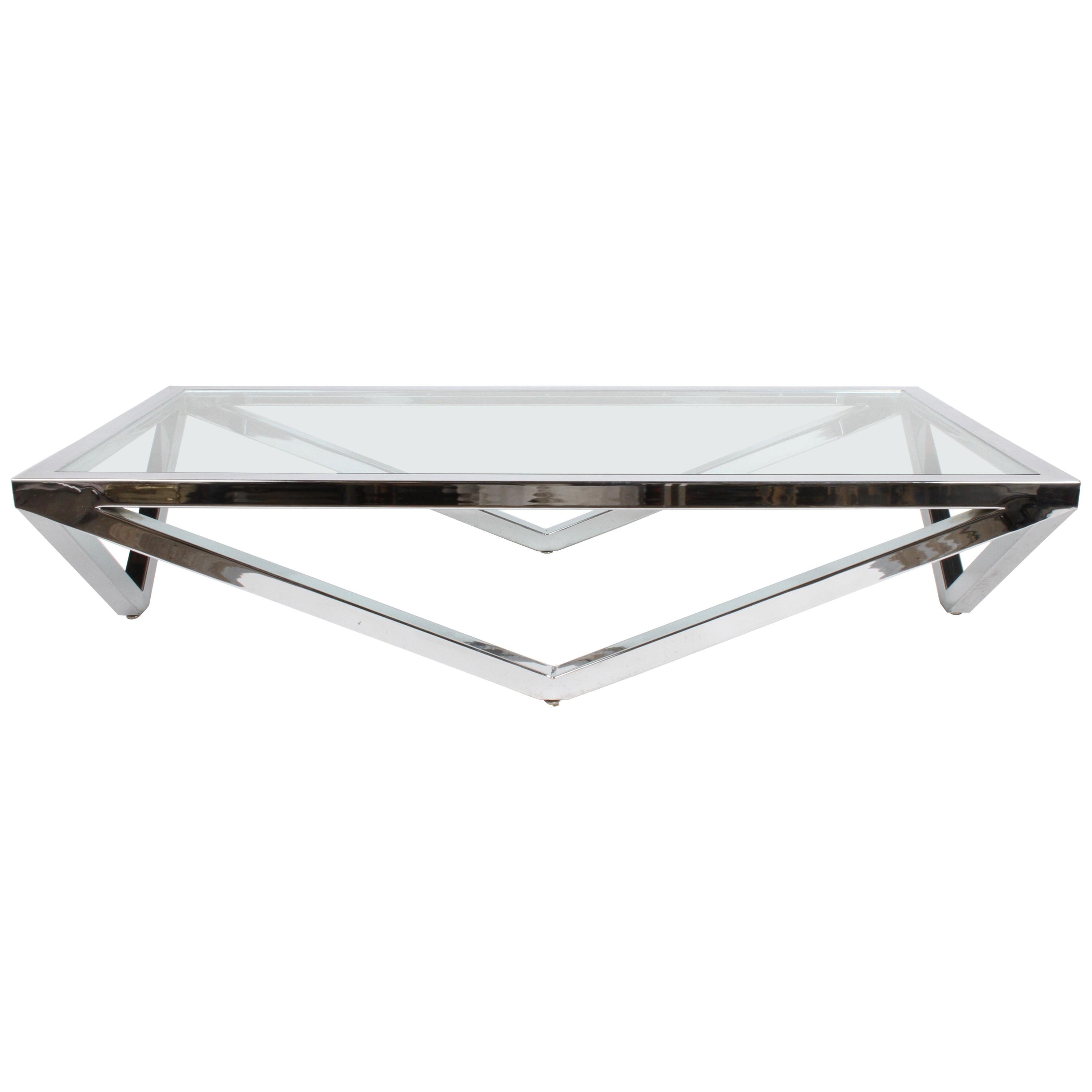 Large Scale 1960s Architectural Form Chrome and Glass Coffee Table For Sale