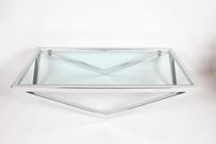 Tavolino da caffè in vetro e cromo di forma architettonica di grandi dimensioni degli anni '60