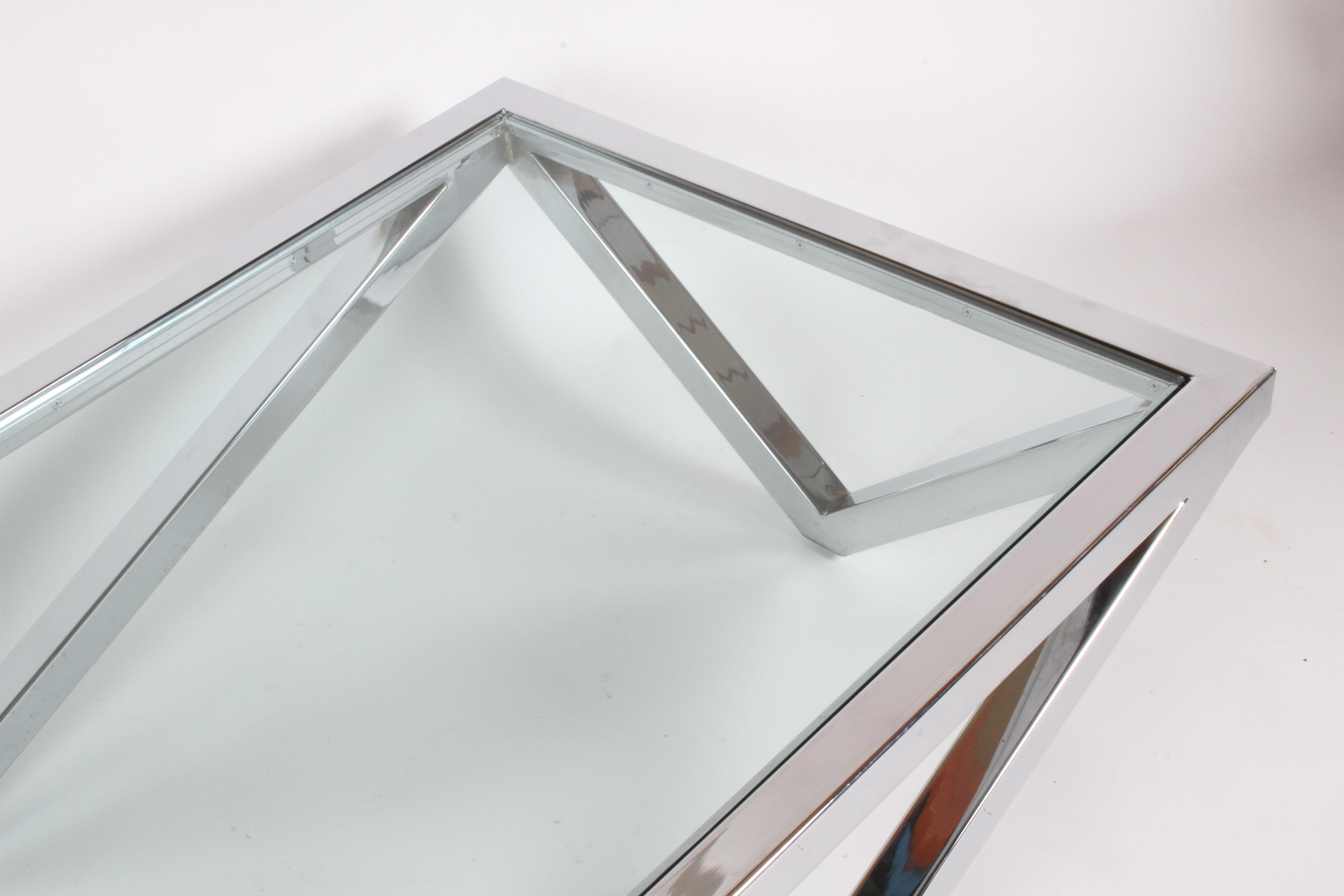 Large Scale 1960s Architectural Form Chrome and Glass Coffee Table For Sale 1