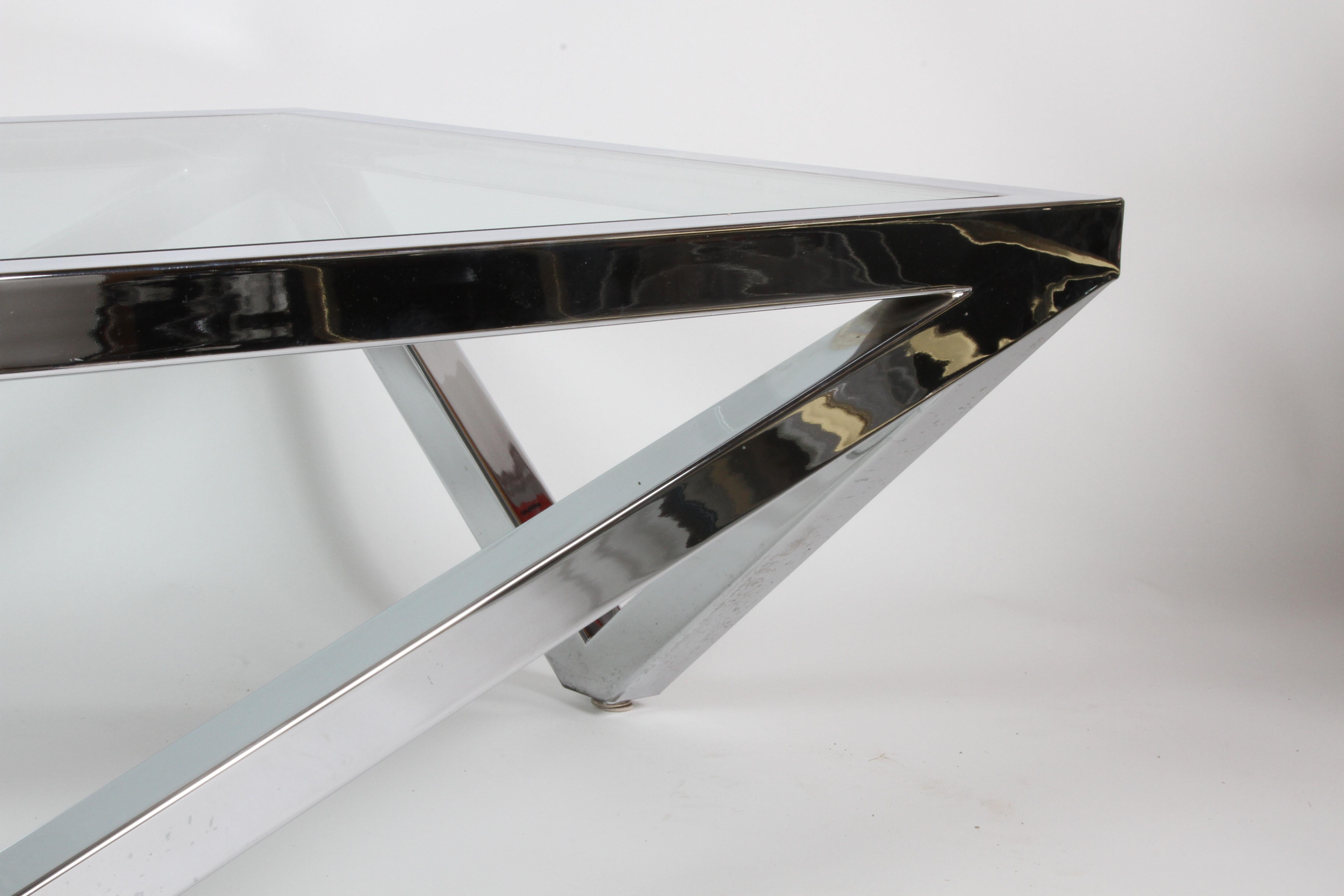 Large Scale 1960s Architectural Form Chrome and Glass Coffee Table For Sale 2