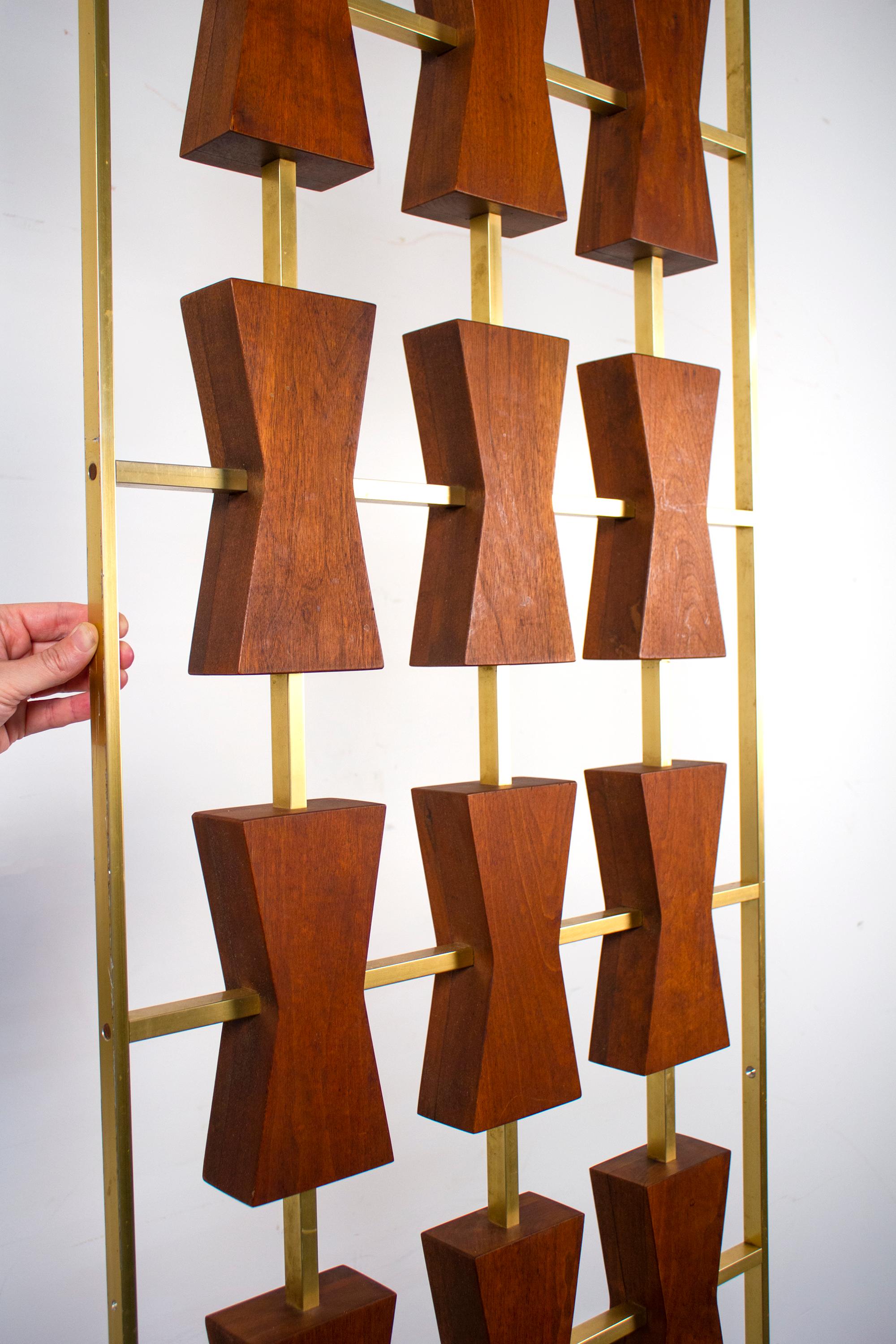 Mid-Century Modern Large Scale 1960s Custom Walnut and Gold Anodized Aluminum Architectural Screen For Sale