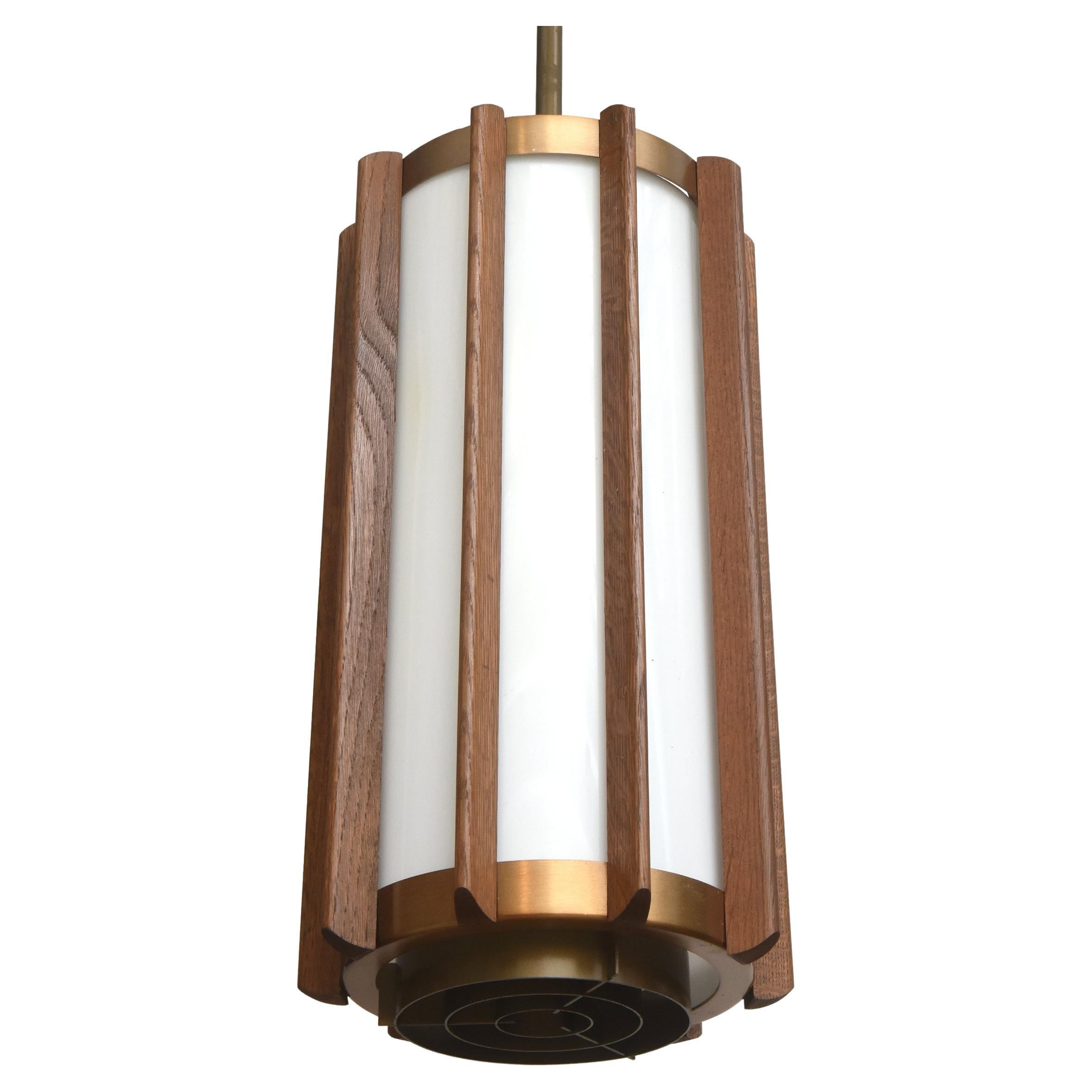 Large-Scale 1960s Walnut and Bronze Ceiling Pendants (Six Available)