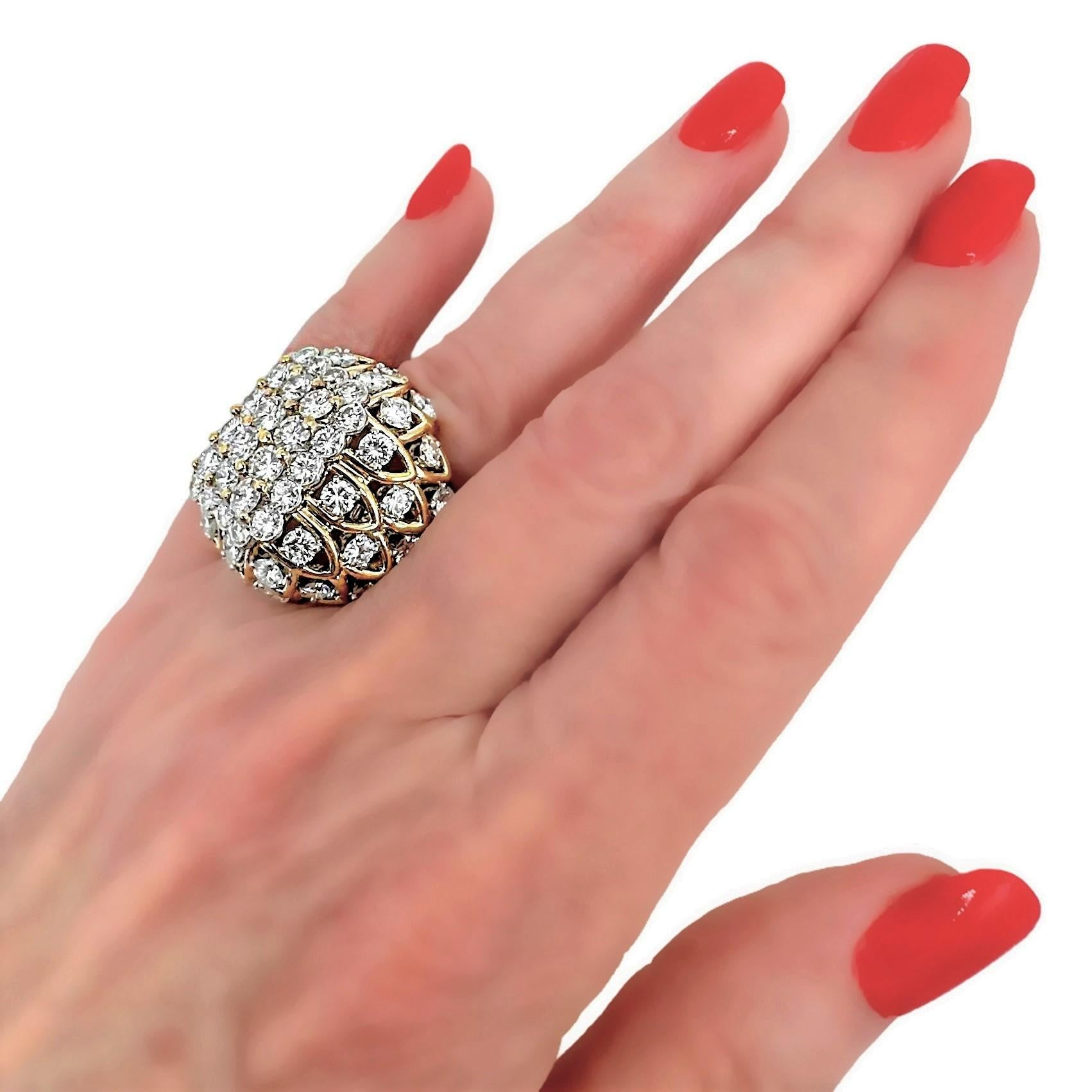 Large Scale 1970s Diamond Platinum and Gold Cocktail Ring 8.5carats Total For Sale 2