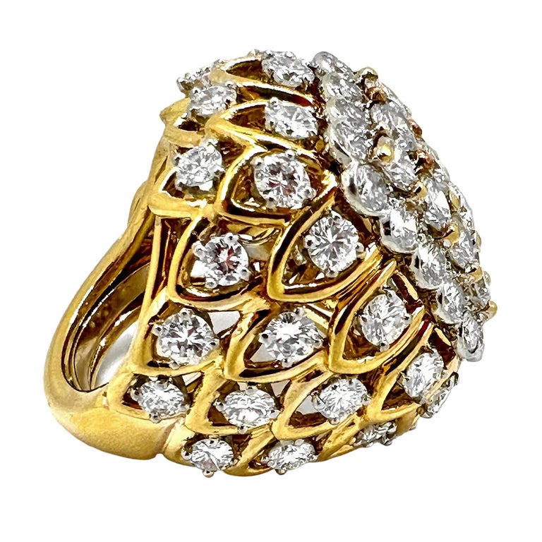 Large Scale 1970s Diamond Platinum and Gold Cocktail Ring 8.5carats ...