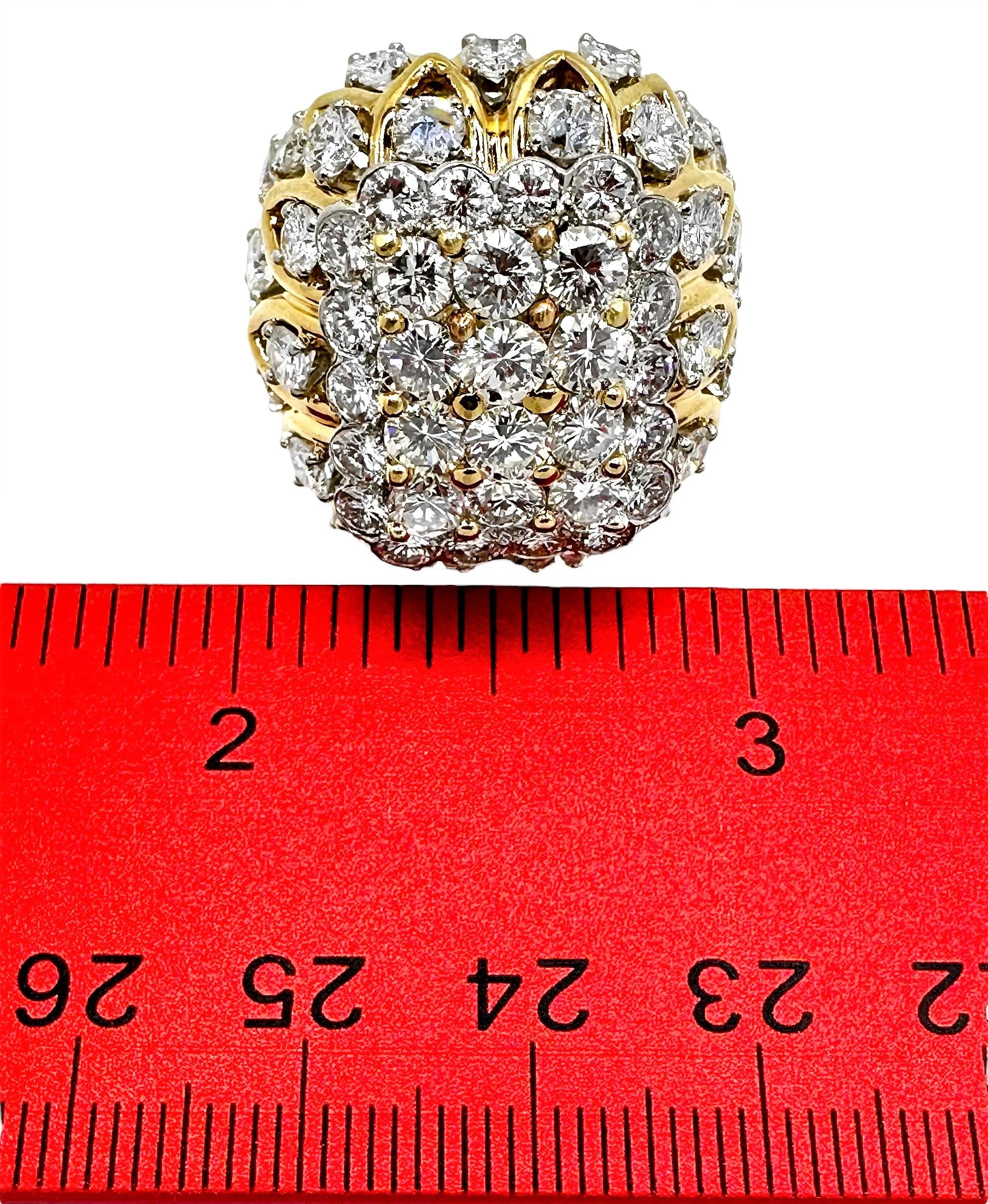 Large Scale 1970s Diamond Platinum and Gold Cocktail Ring 8.5carats Total In Good Condition For Sale In Palm Beach, FL