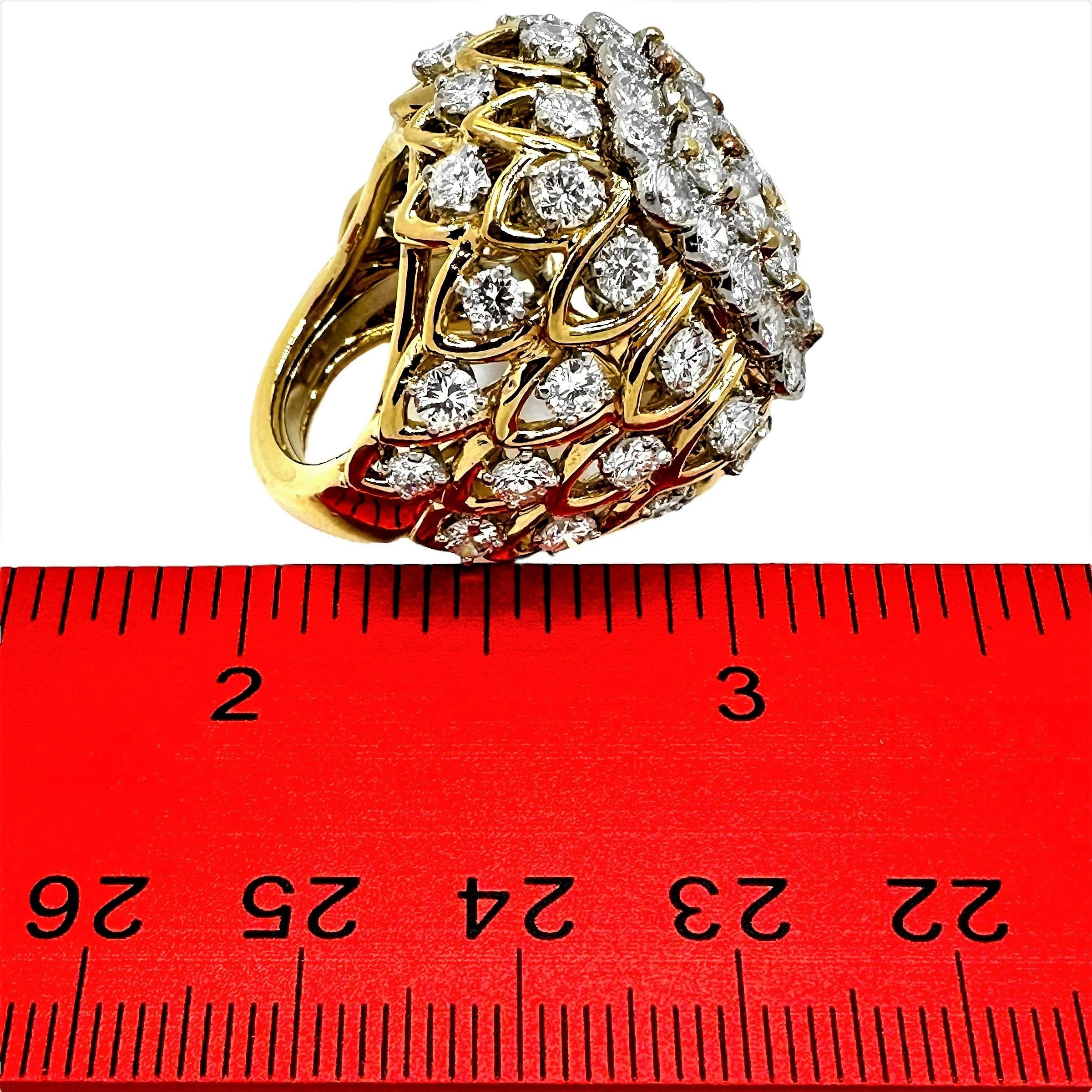Women's Large Scale 1970s Diamond Platinum and Gold Cocktail Ring 8.5carats Total For Sale