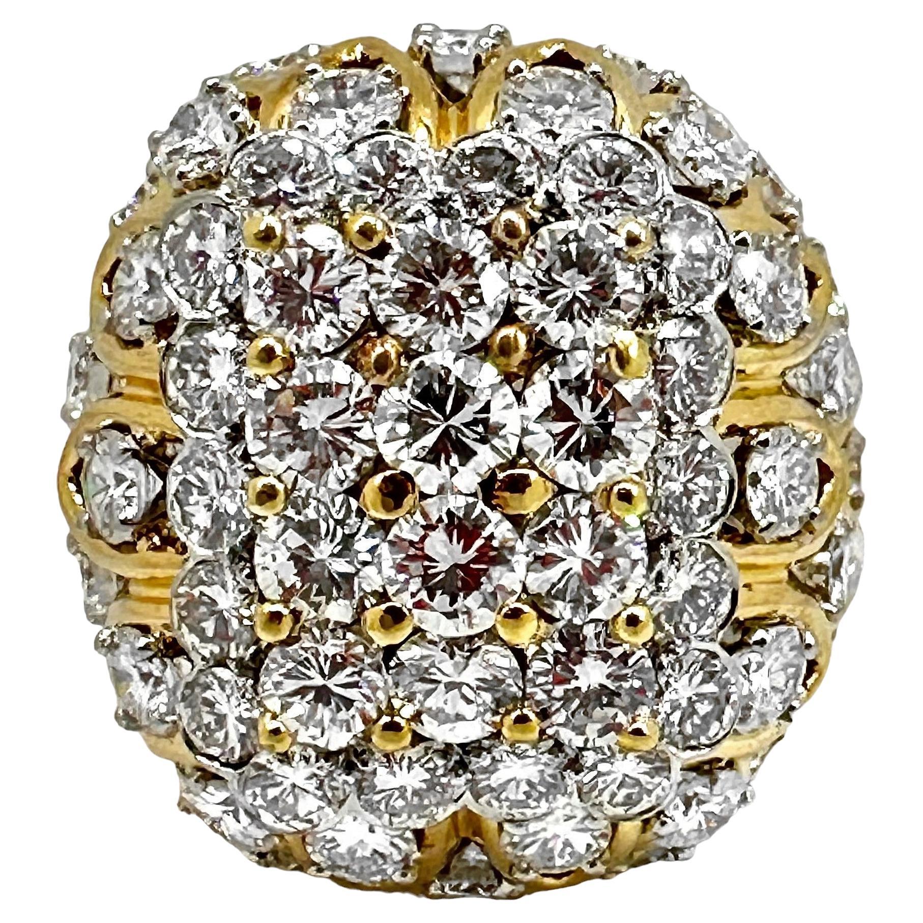 Large Scale 1970s Diamond Platinum and Gold Cocktail Ring 8.5carats Total