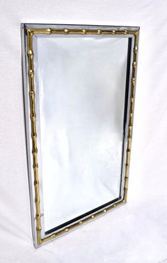 Large Scale 1970's Hollywood Regency Brass Chrome Faux Bamboo Mirror