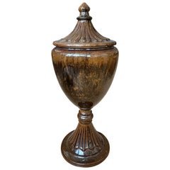 Large Scale 19th-20th Century Bronze Glazed Ceramic Pottery Lidded Urn