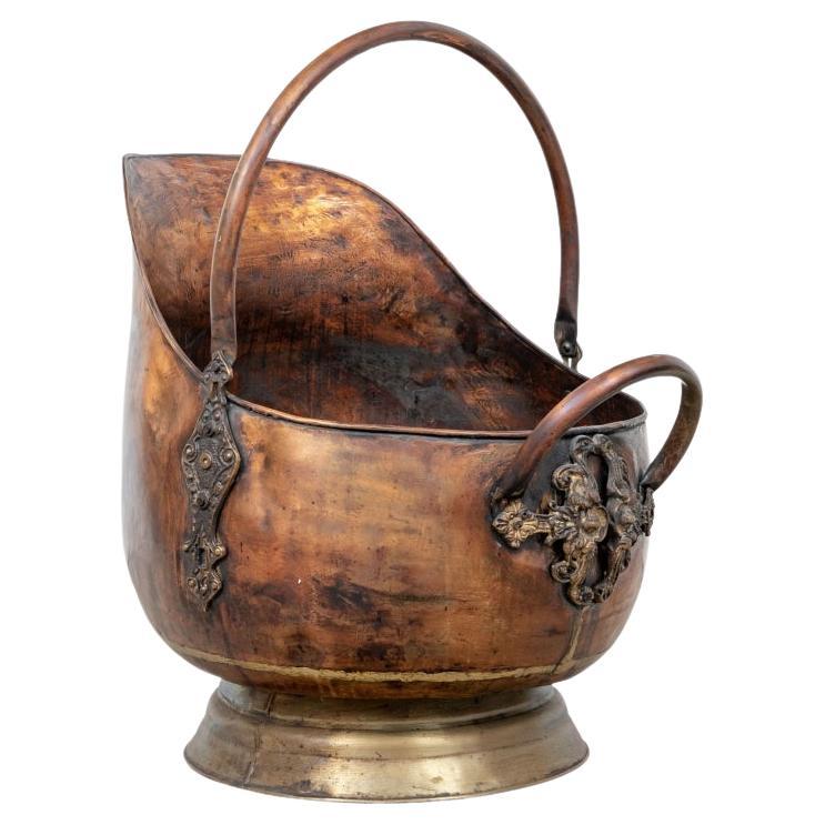 Large Scale 19th C. Copper And Brass Scuttle For Sale