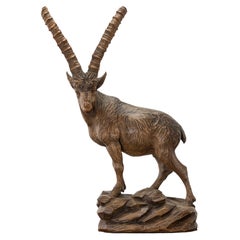 Large Scale 19th Century Black Forest Carved Ibex