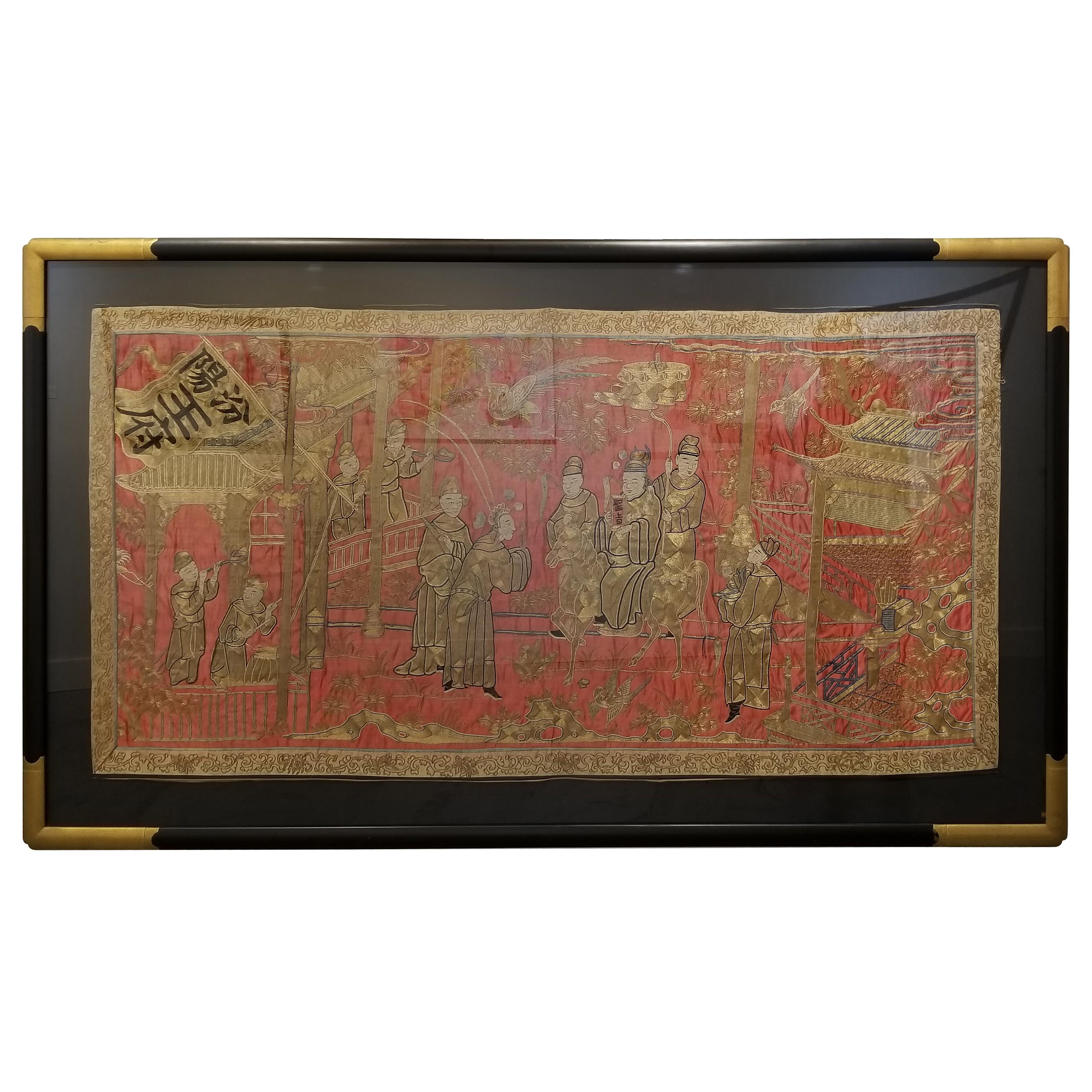Large-Scale 19th Century Chinese Embroidery Silk Tapestry