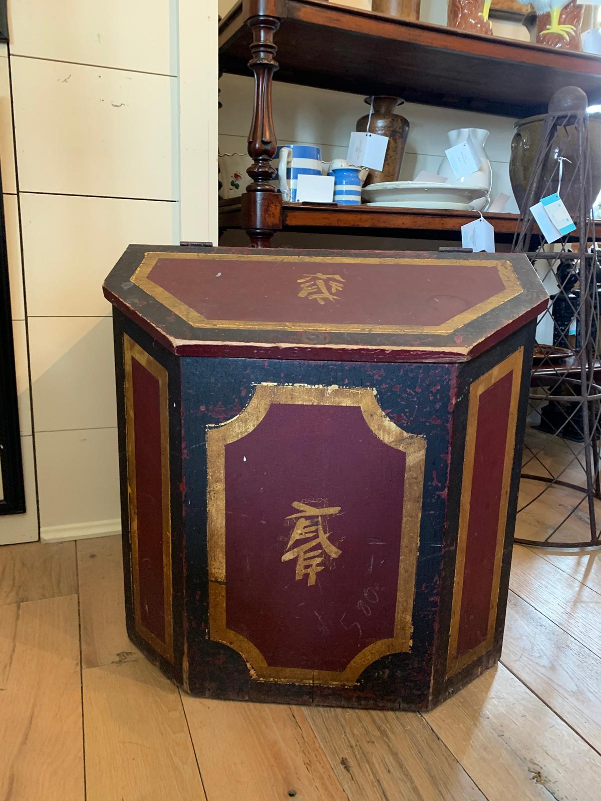 Large scale 19th century Chinese red painted wooden tea box.